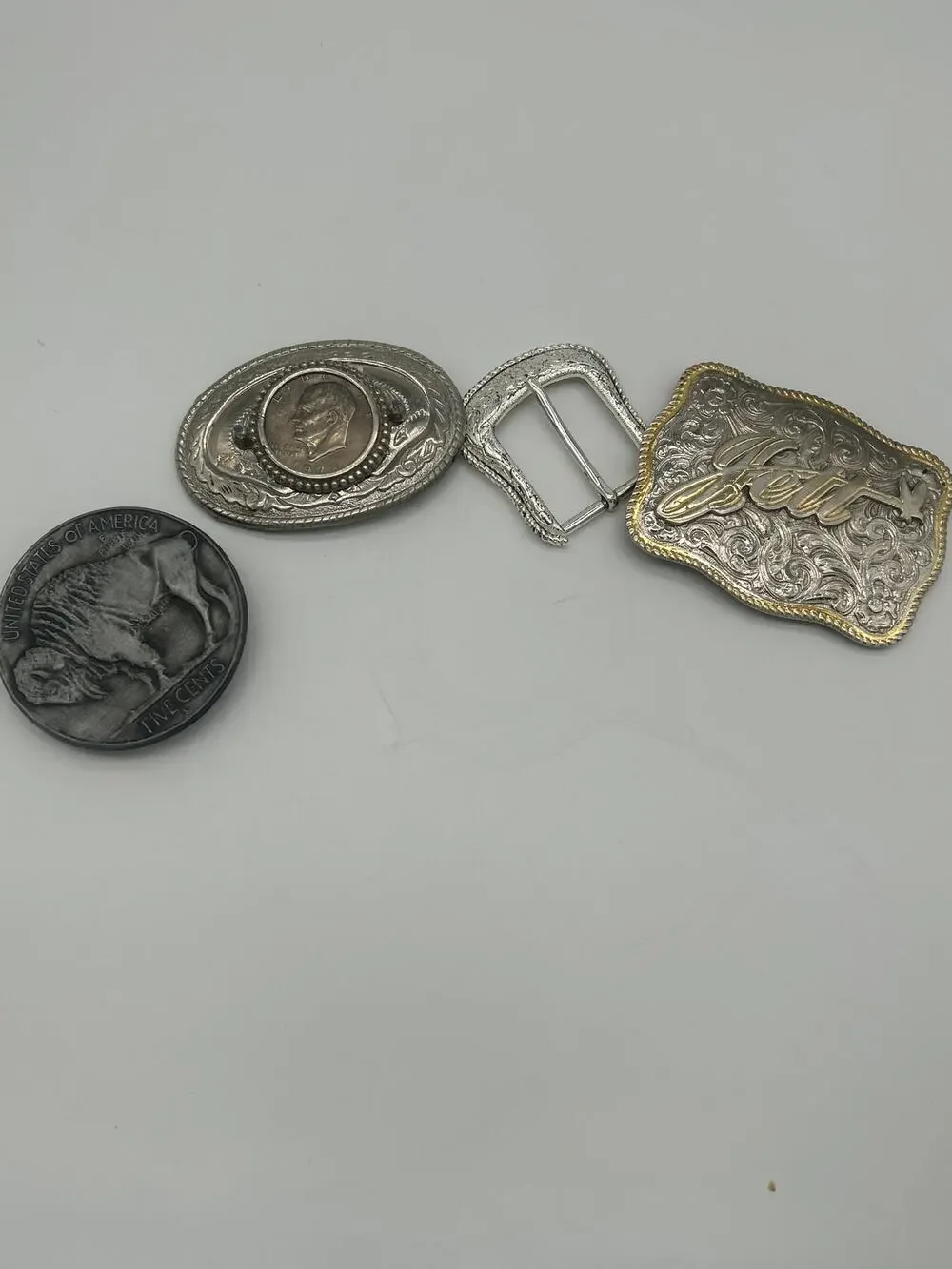 Lot of 4 Vintage Belt Buckles Buffalo Eisenhower 1978 Coin Creative Casting TX